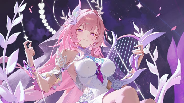 Cyrene from Honkai: Star Rail playing a harp
