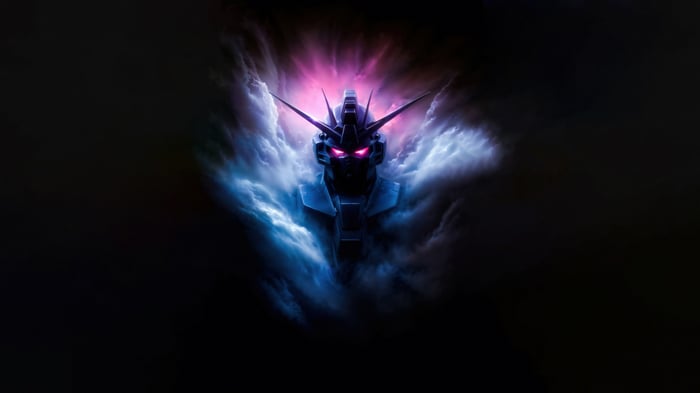 Gundam Head in Pink and Blue Smoke 4K