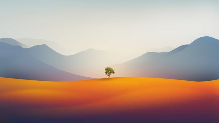 Minimalist Landscape with a Single Tree and Mountains 4K
