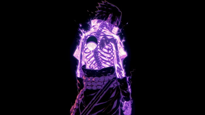 Sasuke Uchiha with purple skeleton aura 4K
