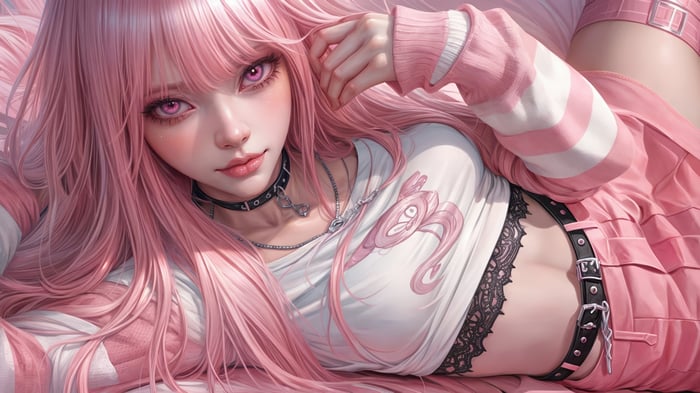 Anime Girl with Pink Hair and Pink Outfit 4K