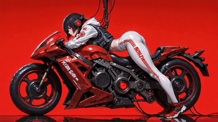 Anime Girl on a Red Motorcycle 4K