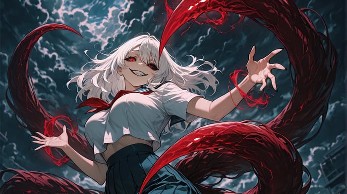 Anime Girl with White Hair and Red Eyes