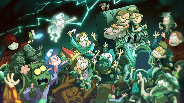 Gravity Falls characters fighting monsters