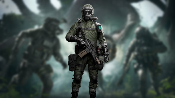 Soldier in Hazmat Suit with Rifle
