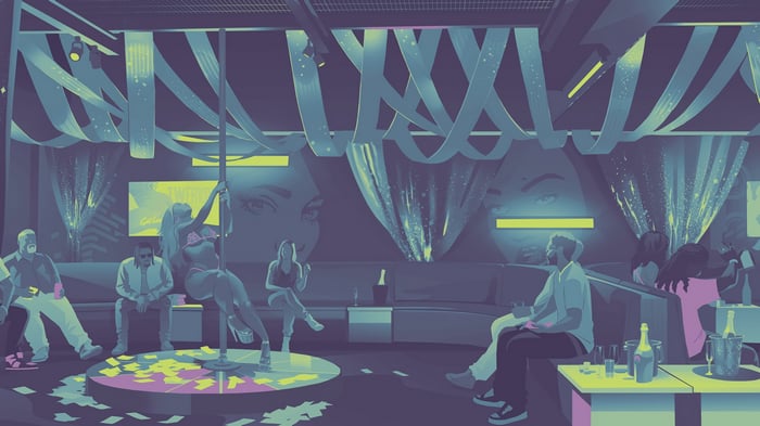 Grand Theft Auto 6 club scene with pole dancer
