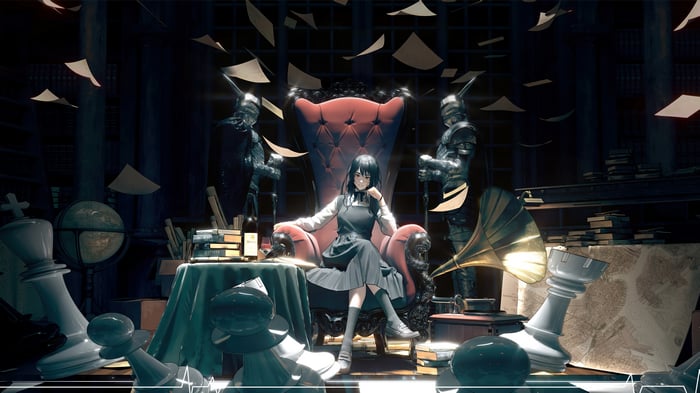Yoru from Chainsaw Man sits on a throne