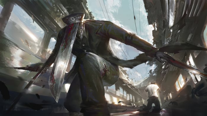 Katana Man in a Destroyed Train 4K