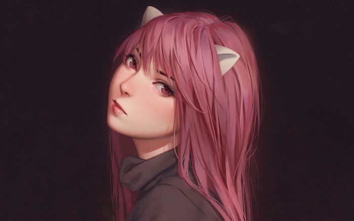 Lucy from Elfen Lied with pink hair and cat ears