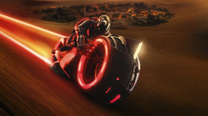 Tron: Ares Light Cycle in Desert Landscape 4K
