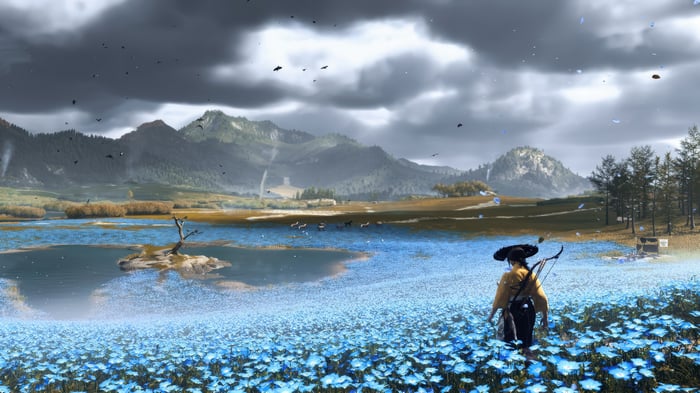 Ghost of Yotei 4K scenery with flowers
