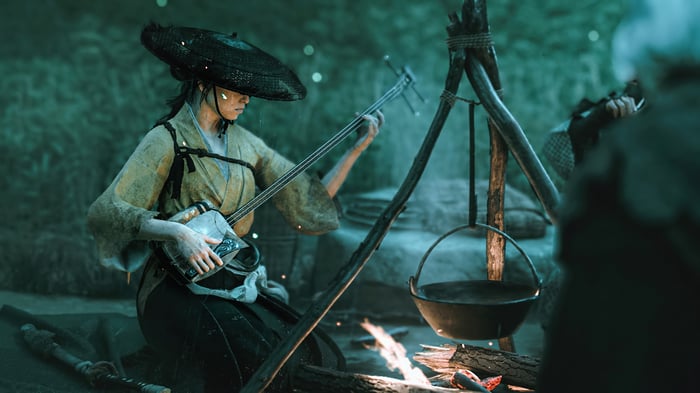 Ghost of Yotei 4K campfire scene