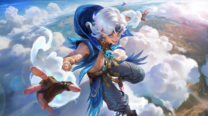 Sora from Mobile Legends in the clouds