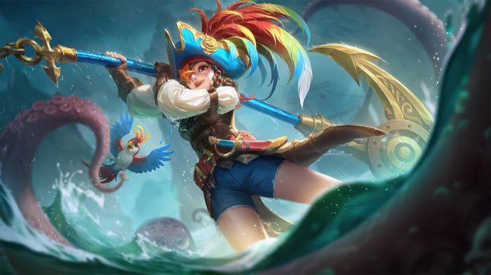 Ruby from Mobile Legends with a parrot and octopus