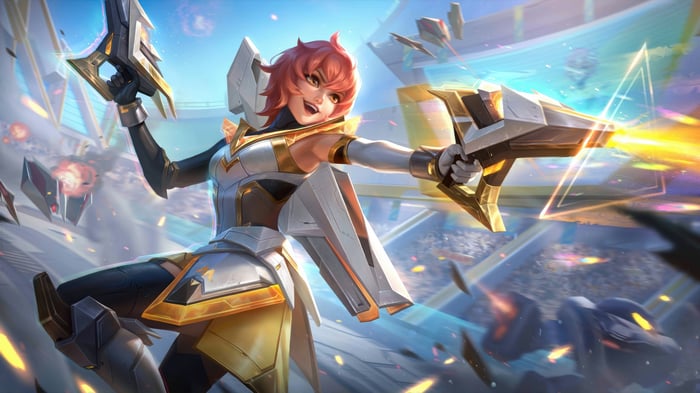 Beatrix from Mobile Legends firing guns