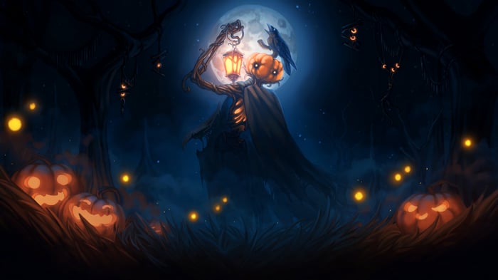 Halloween Pumpkin Head with Lantern and Crow 4K