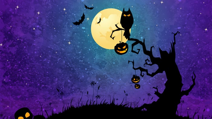 Halloween Night with Owl, Pumpkins, and Bats 4K