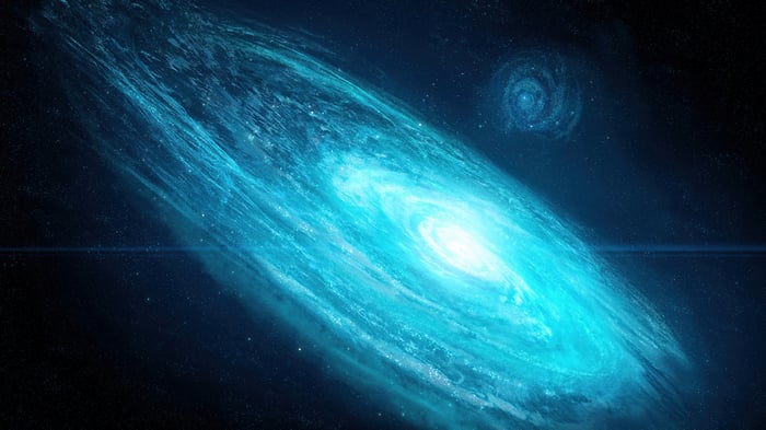 Blue Spiral Galaxy in Space 4K