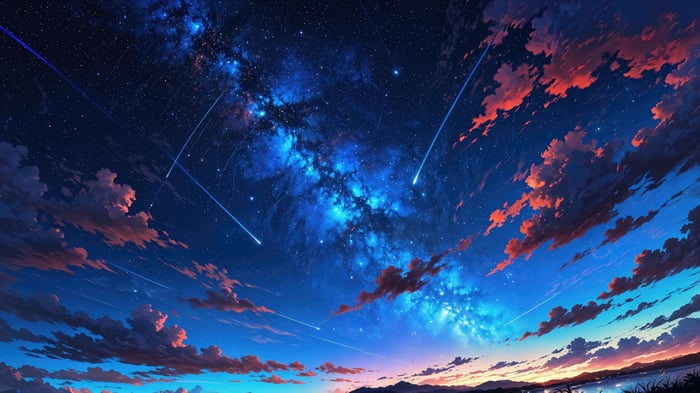 Starry Sky with Shooting Stars and Clouds