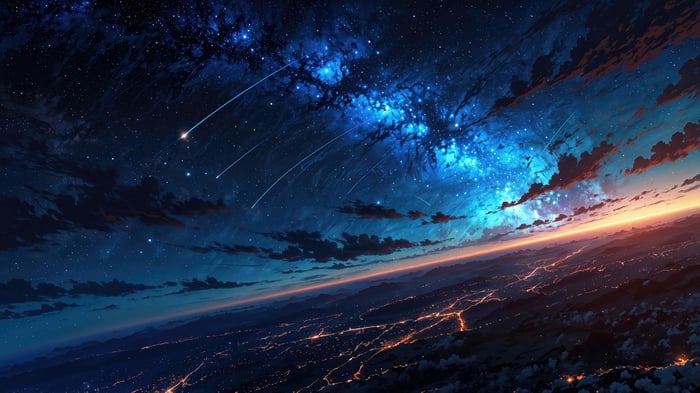 Starry Night Sky Over a Cityscape