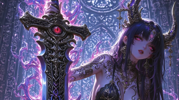 Fantasy Warrior with Horns and Sword 4K