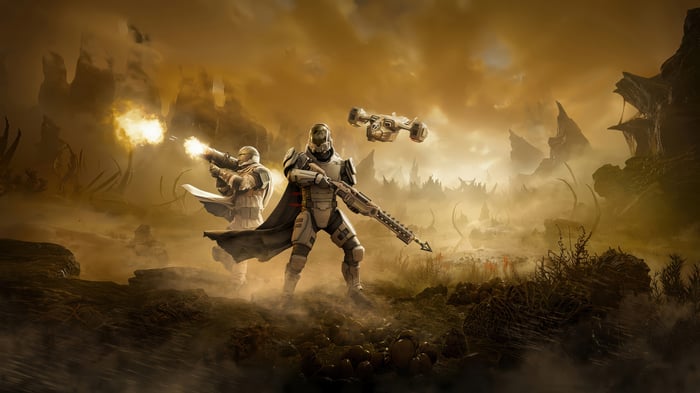 Helldivers 2 soldiers in a desolate landscape