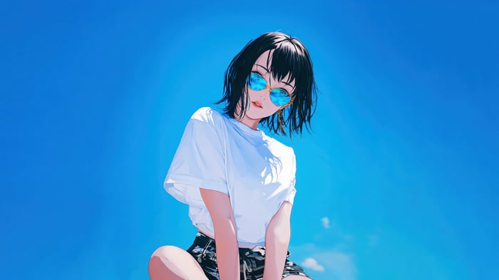 Anime Girl with Short Hair and Sunglasses 4K