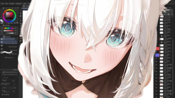 Cute Anime Girl with White Hair in Photoshop 4K
