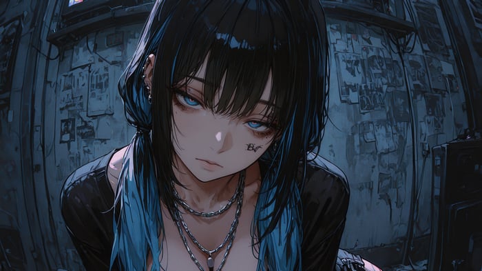 Anime Girl with Blue Eyes and Black Hair 4K