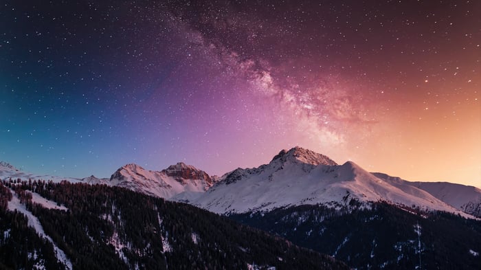 Starry Night Sky Over Snowy Mountains 4K