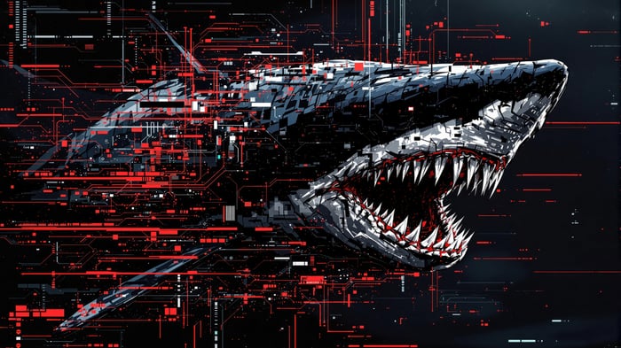 Digital Art Shark with Red Circuitry 4K