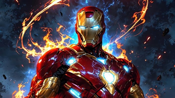 Iron Man in 4K with Fire and Lightning