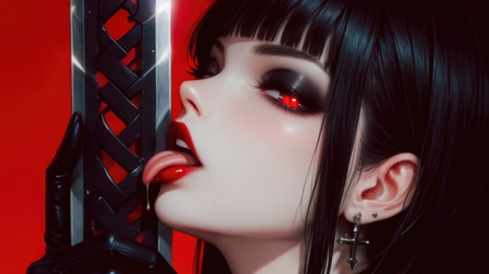 Anime Girl with Red Eyes and Sword 4K