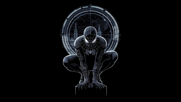 Spider-Man in Black Suit with Cityscape Target