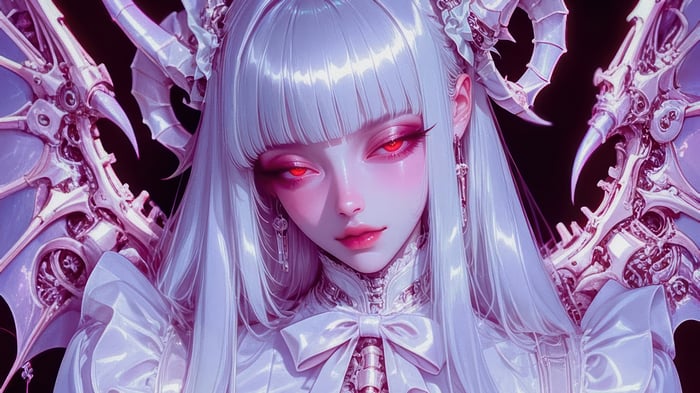 Anime Girl with Red Eyes and White Hair
