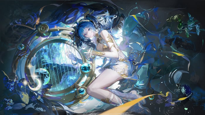 Iuno playing a harp in Wuthering Waves 4K