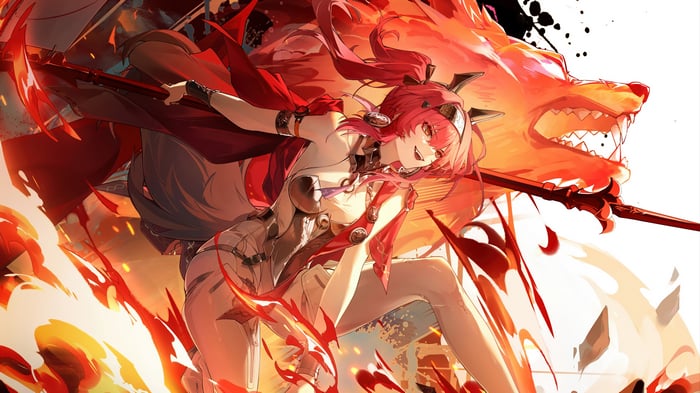 Lupa from Wuthering Waves with a fiery wolf