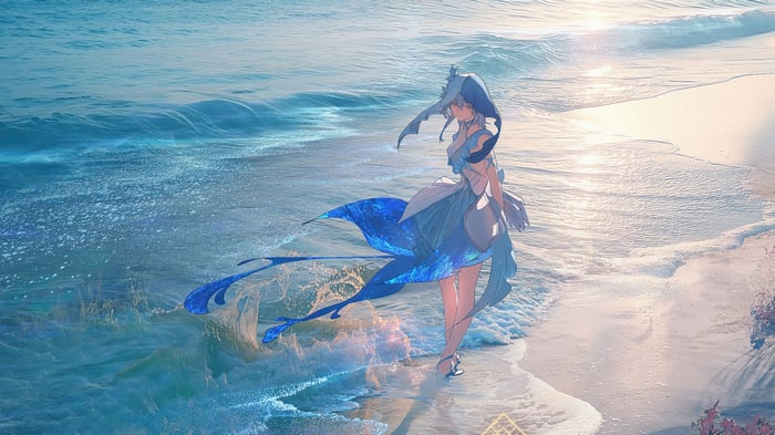 The Shorekeeper from Wuthering Waves on the beach