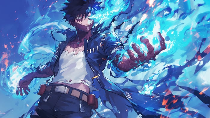 Dabi from My Hero Academia with blue flames
