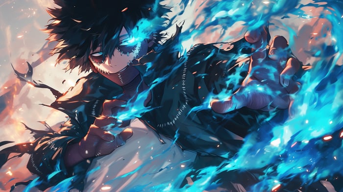 Dabi from My Hero Academia with blue flames