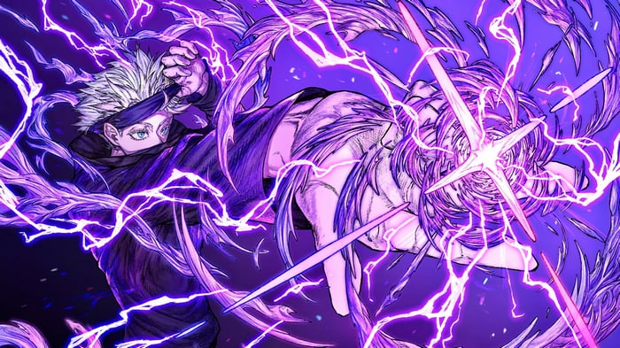 Satoru Gojo using purple energy in Jujutsu Kaisen 4K