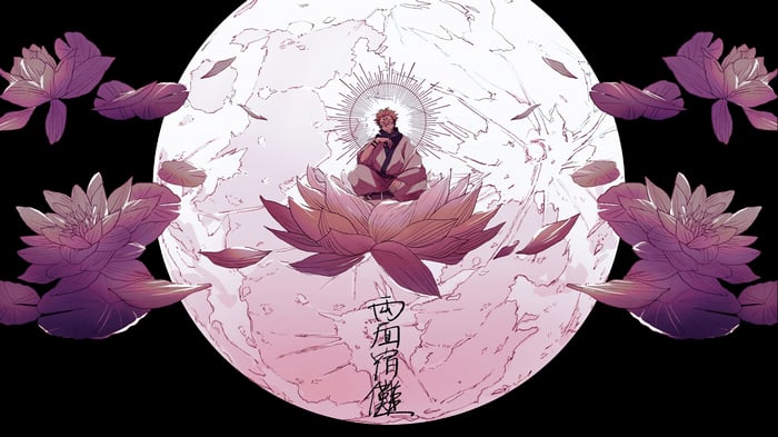 Sukuna meditating on a lotus flower