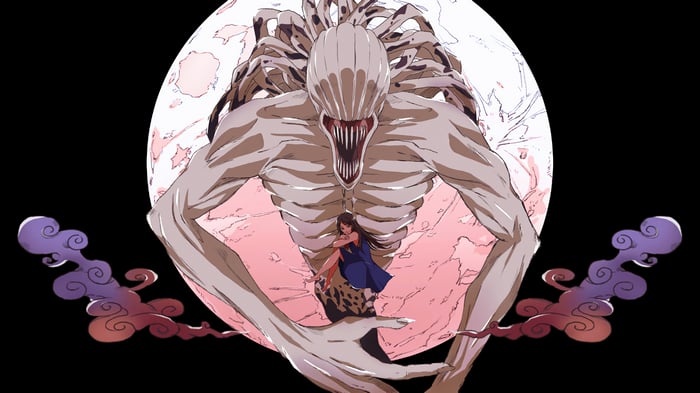 Rika and a girl in front of a large moon