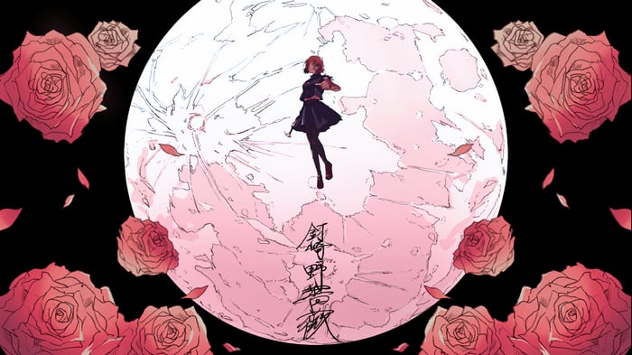 Nobara Kugisaki in front of a cracked moon with roses