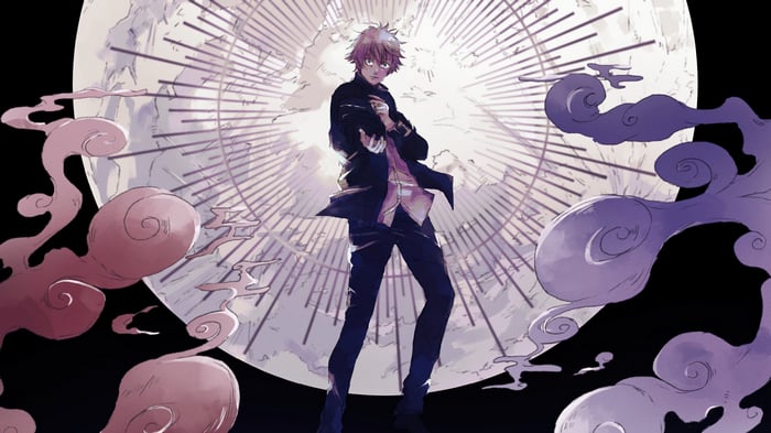 Anime character in front of a large moon