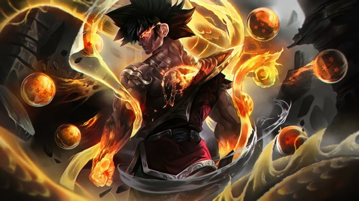 Goku with Dragon Balls and Fiery Aura