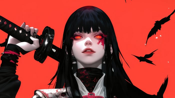 Anime Girl with Katana and Red Eyes 4K