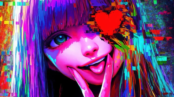 Anime Girl with Glitched Heart 4K