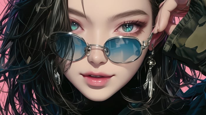 Anime Girl with Glasses and Earrings 4K