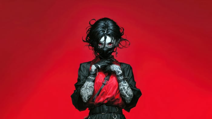Anime Girl with Mask and Red Eyes 4K